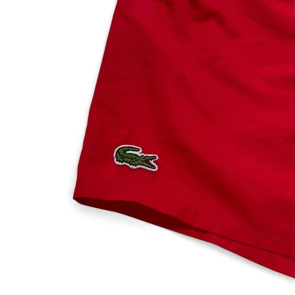 Lacoste Mens Red Quick Dry Swim Trunks Green Trim Medium Lined NWT Shorts